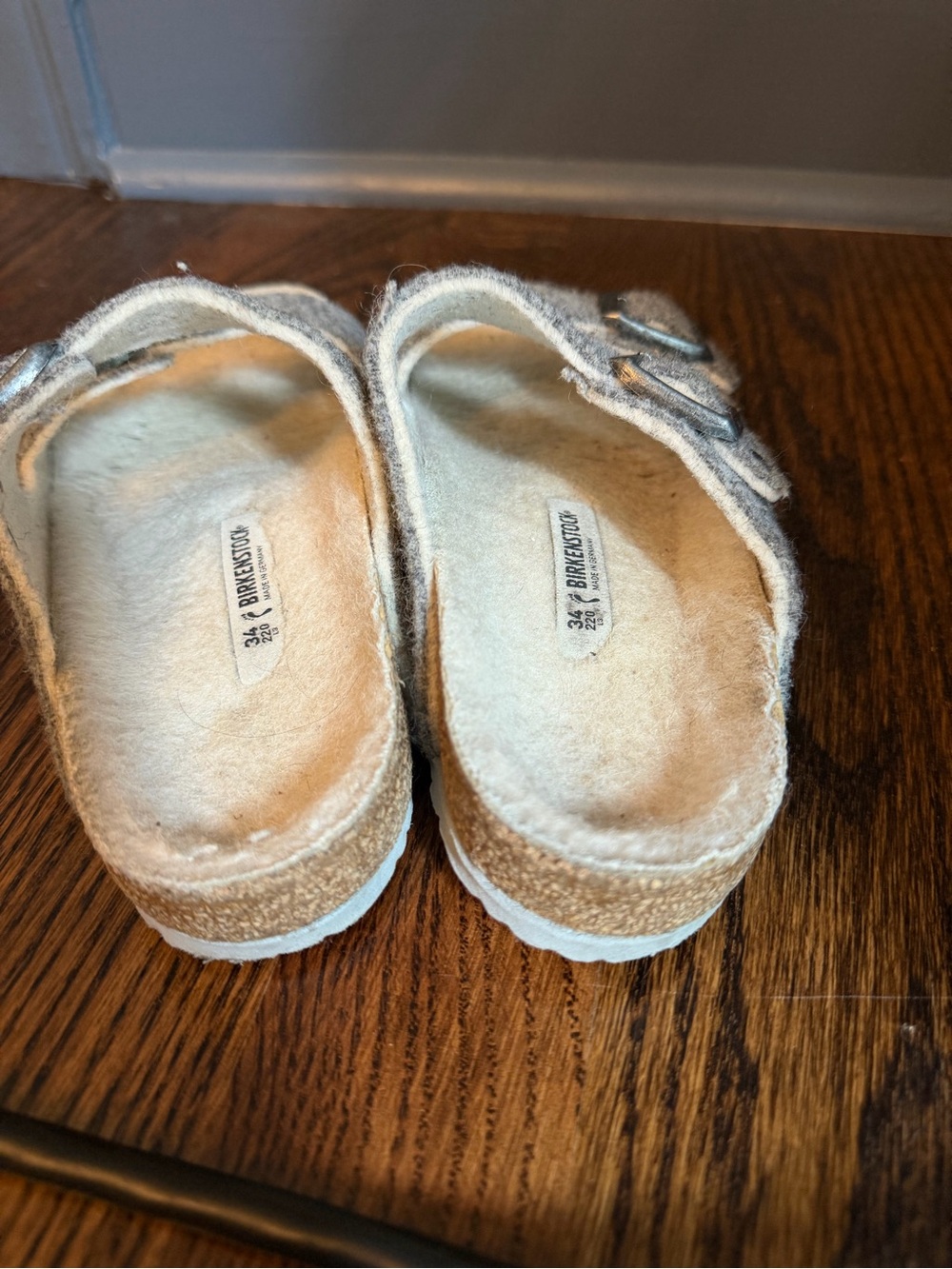 Birkenstock Gray Felt Shearling Lined 2-Strap Buckle Slide Sandals EU 34 - Picture 4 of 8